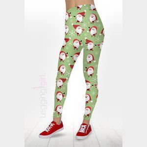 Happy Santa Printed FeatherSoft Women's Leggings Plus Size (Fits 14-20)